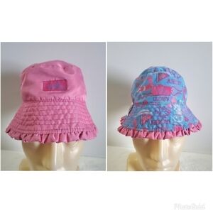 𝅺UVSKINZ Pink Blue Ahoy Sea Pattern Ruffled Reversible Sun Hat Size 2T